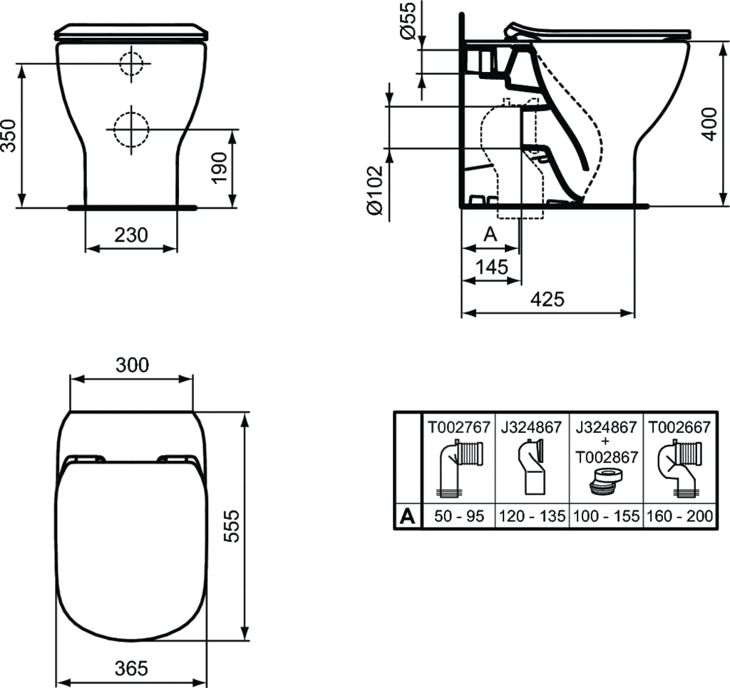 Ideal Standard - Tesi, WC a terra filo parete universale Aquablade, Copriwater sottile con chiusura rallentata, Nero seta