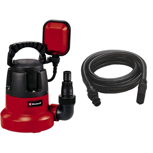 Einhell GC-SP 3580 LL Pompa immersione acque chiare fondo piatto (350 W, portata max 8000 L/h, prevalenza 7.5 m, immersione max 7m) & Kit accessori tubo di aspirazione nero 7 metri