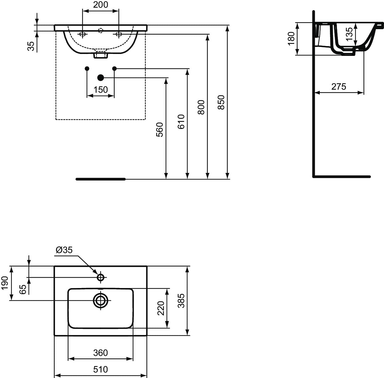 Ideal Standard - i.life S Lavabo Top da 51cm con profondità ridotta a soli 38 cm. Mobile e sifone d'arredo da acquistare separatamente. Bianco