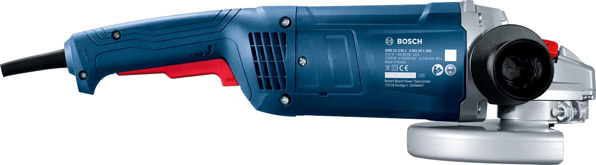 Bosch Professional Smerigliatrice angolare GWS 22-230 J (2.200W, incl. imp. agg. anti-vibr., flangia montaggio, dado di serraggio, cuffia prot, chiave a due perni, disco diam., conf. in cartone), blu