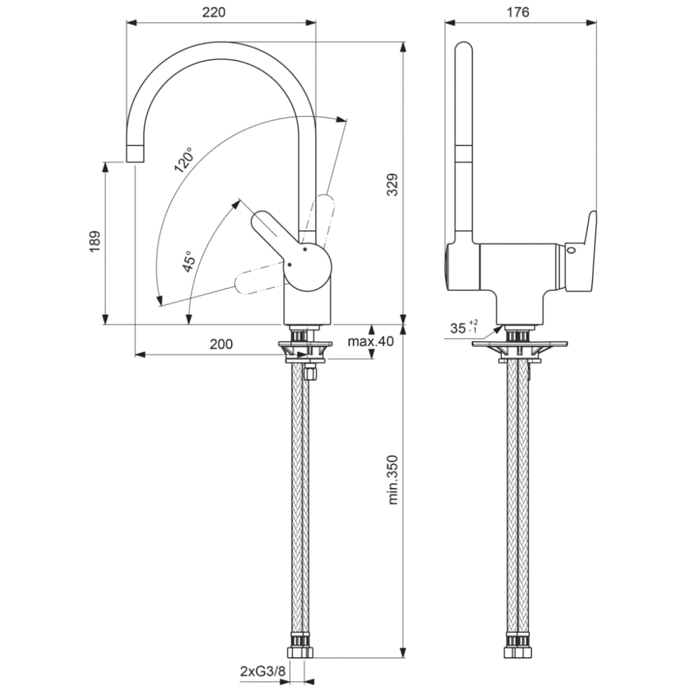 Ideal Standard B0673AA Connect Miscelatore Cucina monocomando da lavello per installazione sottofinestra, cromato