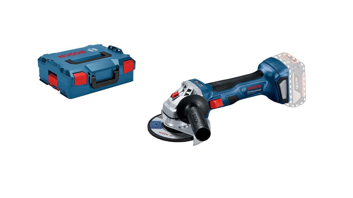 Bosch Professional 18V System Smerigliatrice Ang. a Batteria Gws 18V-7 (Ø Disco 125 Mm, Cuffia di Prot., Impug. Suppl., Flangia Mont., Dado di Serraggio Rapido, senza Batt. e Carica Batt., L-Boxx 136)