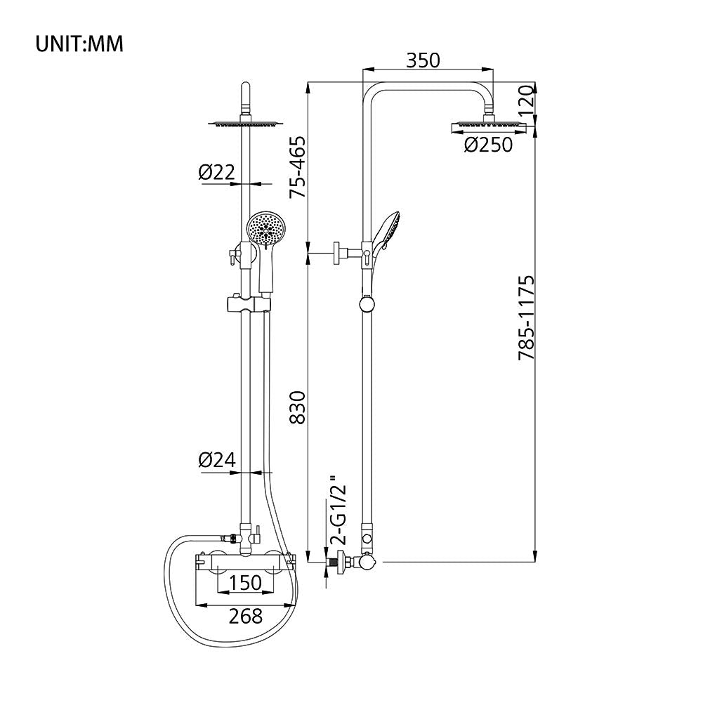 GRIFEMA COLUMNA-G7002 Sistema Doccia con Miscelatore Termostatico e Soffione, Flessibile Doccia, 3 Doccetta a Spruzzo, Supporto, Barra Regolabile/Set Doccia Completo (G1/2 Pollici), Cromo/Argento