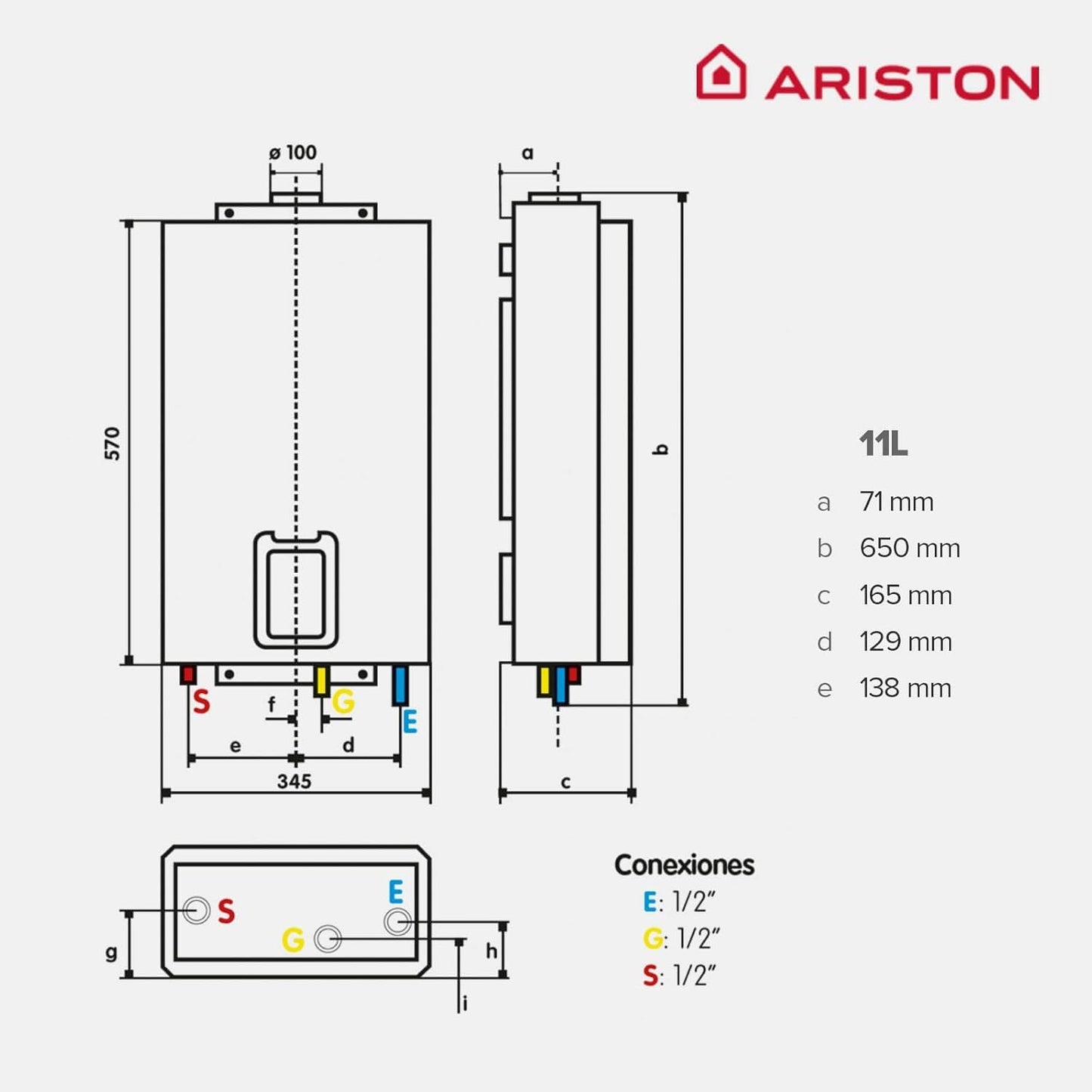 Ariston Next Evo X - Scaldabagno 11L/min Basso Consumo Riscaldatore Gas Naturale Impermeabile e Termostatico Tecnologia Low Nox, 16.5x34.5x65 cm Fabbricato per l'installazione in Spagna