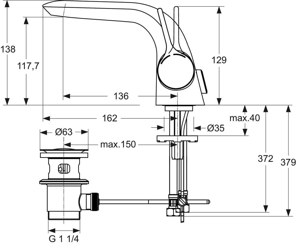 Ideal Standard A4260AA ﻿Melange Miscelatore monocomando lavabo, tubi flessibili, cromato