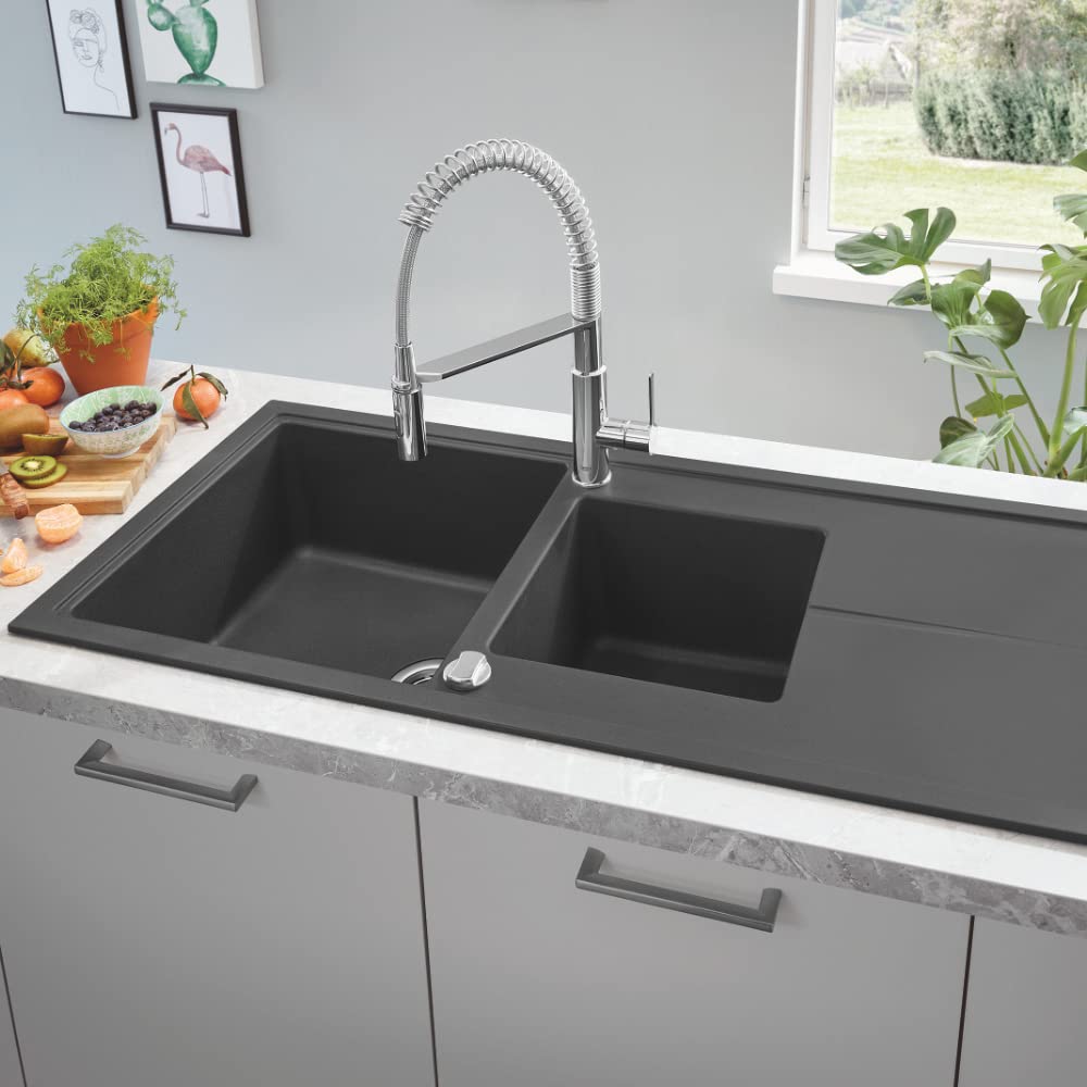 GROHE Get, rubinetto per lavello da cucina, miscelatore monocomando a 2 getti, rubinetto con doccia estraibile professionale, installazione rapida, cromato, 30361000 (importazione tedesca)