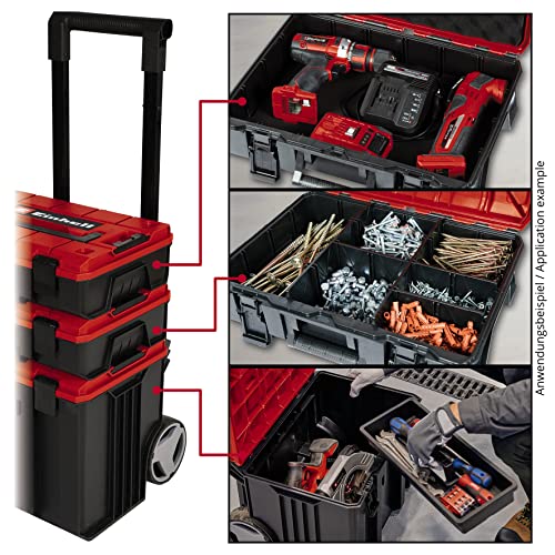 Einhell E-Case Tower Set di valigie originali (massimo 120 kg, composto da 3 valigie con accessori, conservazione e trasporto di accessori e attrezzi, impilabili, collegabili)