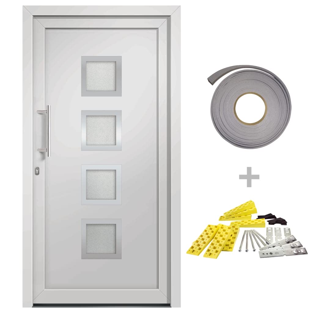 vidaXL Porta di Ingresso con Accessori Sicurezza Eleganza Entrata Casa Edifici Soglia Alluminio Rinforzi e Anima in Acciaio Bianca 108x208 cm