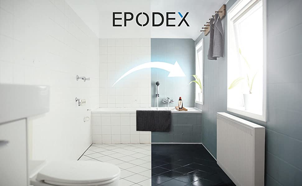 EPODEX® 2K TILE PAINT | Vernice per piastrelle | Colore per piastrelle pavimento parete bagno cucina | 45 colori bianco colorato | inodore senza solventi, resistente all'abrasione | sconto quantità