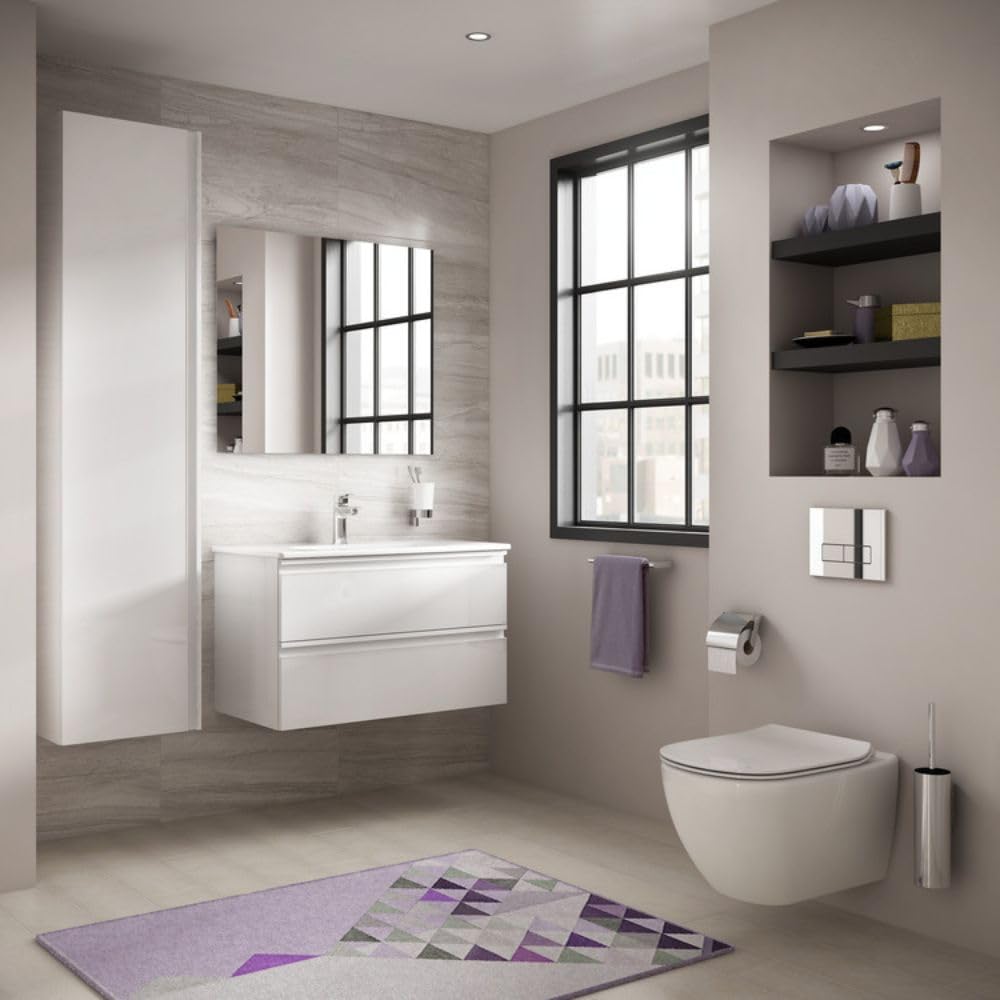 Ideal Standard - Tesi, WC sospeso Aquablade con fissaggi nascosti, Copriwater sottile con chiusura rallentata, Bianco