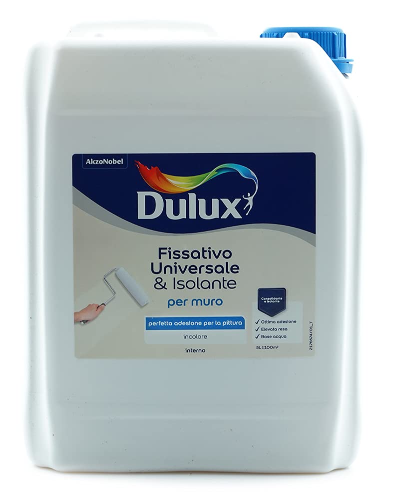 Dulux Fissativo Isolante Universale all'Acqua per Pareti e Muri Interni, 5 Litri, Incolore