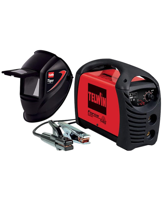 Telwin FORCE 145 - Saldatrice inverter ad elettrodo MMA con maschera e accessori, 230V, MMA DC