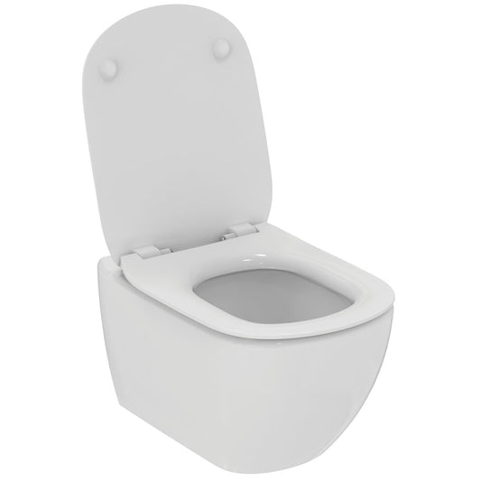 Ideal Standard - Tesi, WC sospeso Aquablade con fissaggi nascosti, Copriwater sottile con chiusura normale, Bianco