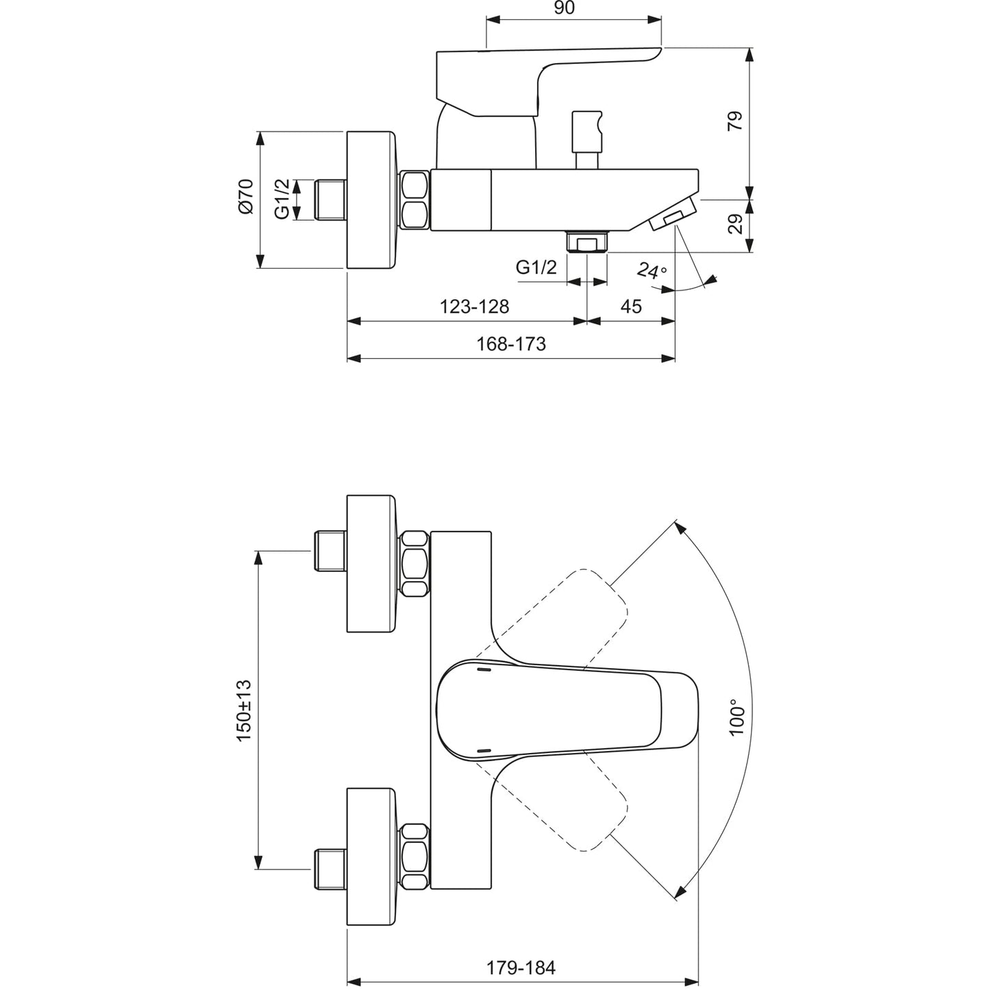 Ideal Standard - Ceraplan III, Set miscelatore esterno vasca/doccia, Tecnologia Click, Firmaflow, Cromato