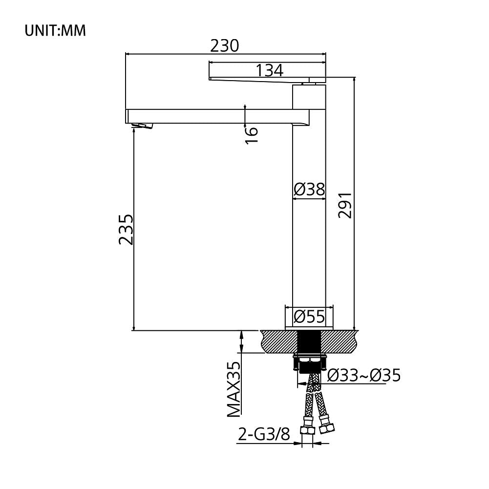 GRIFEMA LYON-G11101 Miscelatore per Lavabo a Bocca Alta (235MM), Rubinetto per Bagno con Tecnologia di Risparmio Idrico(G3/8 Pollici), Argento/Cromo