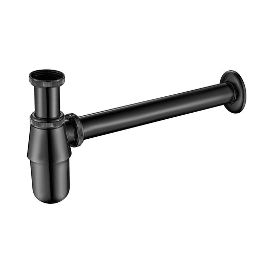 Ibergrif Sifone Universale per Lavabo Bagno in Ottone, 1 1/4" x 32 mm Sifoni Tubo, Altezza Regolabile 16.5-23.5 cm, Sifone con Manicotto in Gomma, Anti-odore & insetti, Nero