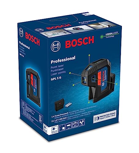 Bosch Professional Livella laser a 5 punti GPL 5 G (laser verde, raggio d'azione: fino a 30 m, sacchetto)