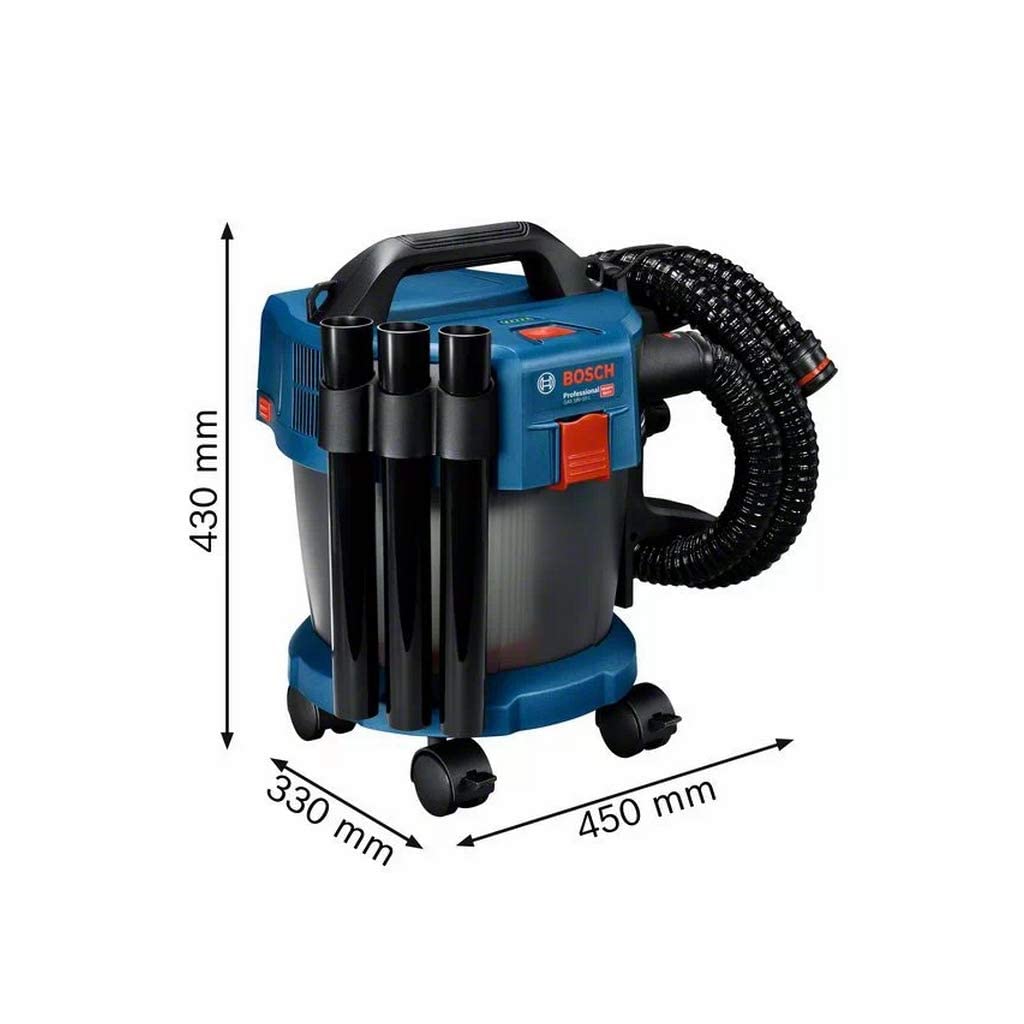 Bosch Professional 18V System Aspiratore Industriale Gas 18V-10 L (senza Batteria, Incl. Tubo Flessibile 1,6 M, 3 Tubi di Prolunga)