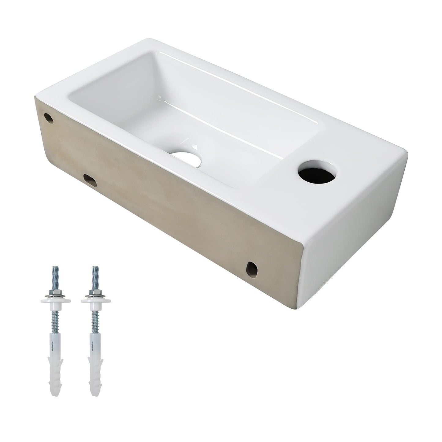 Ibergrif M41102-L Lavabo Rettangolare in Ceramica con 1 Foro per Rubinetto, Lavabo Sinistro a Parete, Dimensioni Piccole: 376 × 188 × 93 mm, Bianco