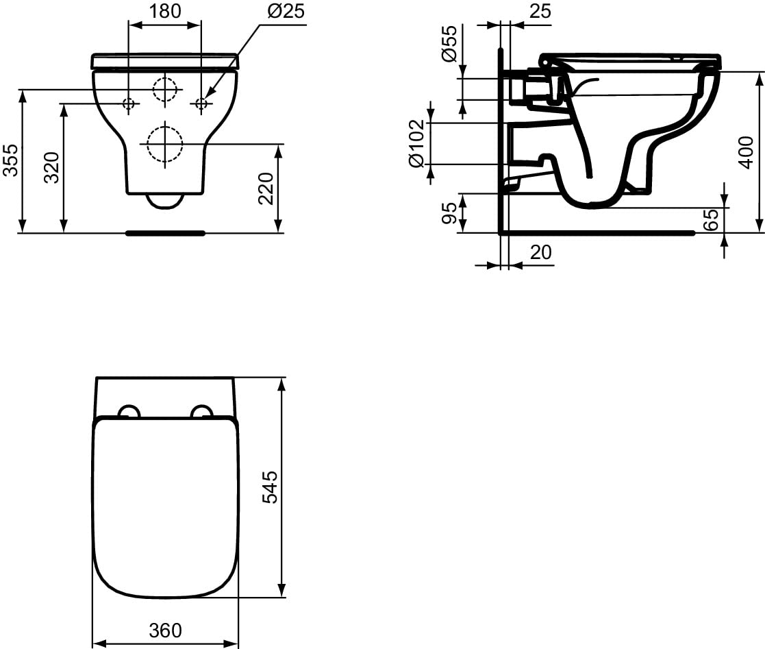 Ideal Standard - i.life A, WC sospeso RimLS+ senza brida, Water completo di copriwater a chiusura rallentata, E-packaging dedicato al trasporto di ceramica, Bianco