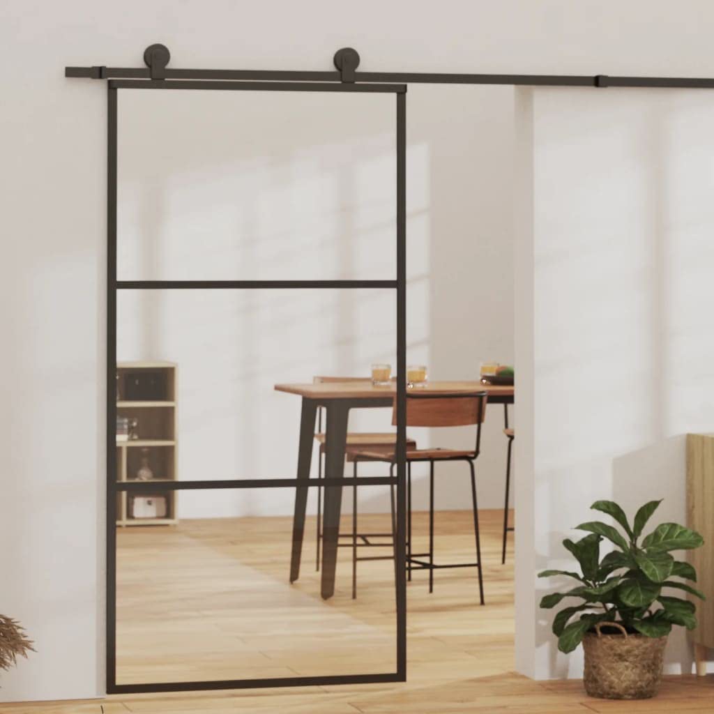 vidaXL Porta Scorrevole in Vetro ESG e Alluminio 102x205 cm Nera