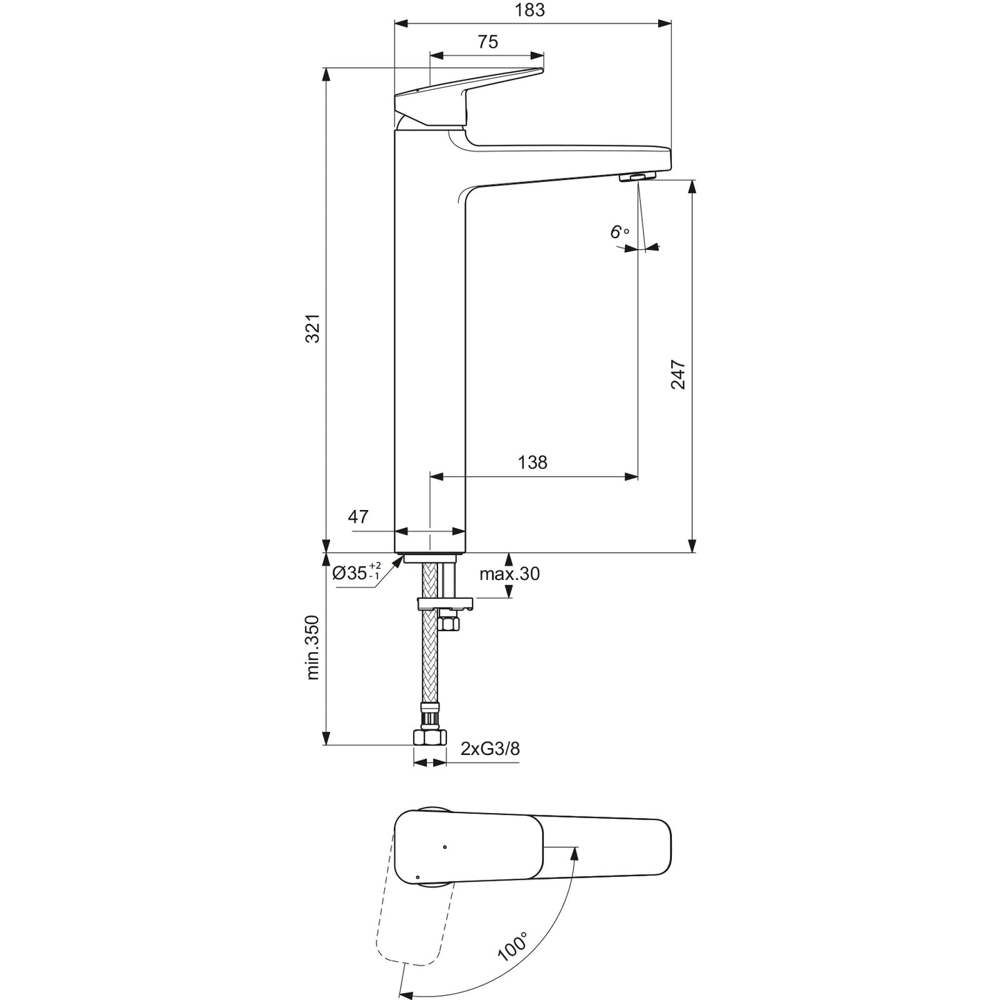 Ideal Standard - Ceraplan, Miscelatore monocomando alto per lavabo, Cromato