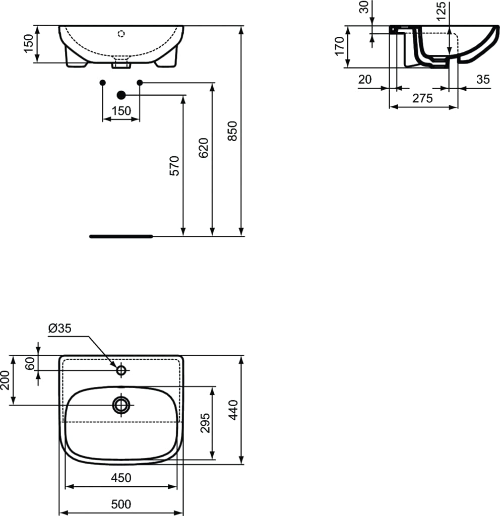 Ideal Standard - I.Life A Lavabo 500mm da semincasso - Bianco