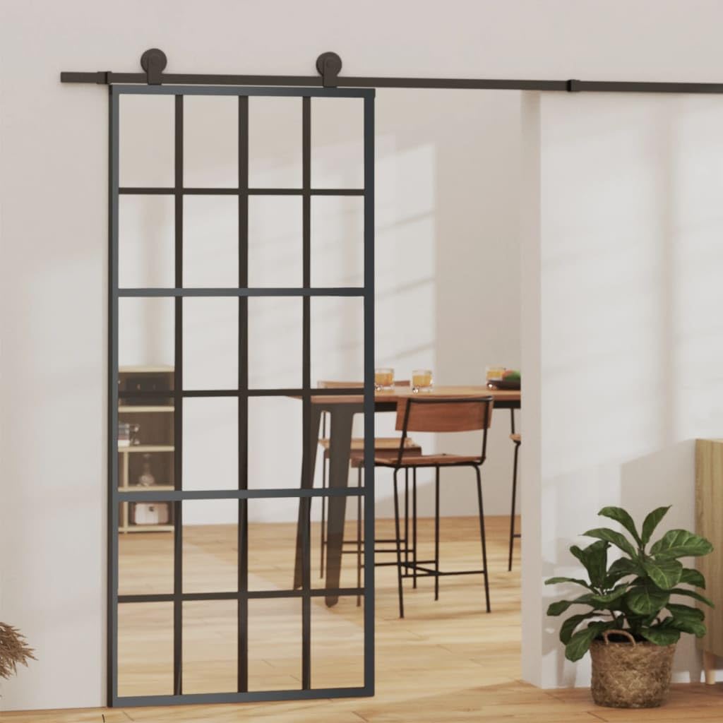 vidaXL Porta Scorrevole in Vetro ESG e Alluminio 90x205 cm Nera