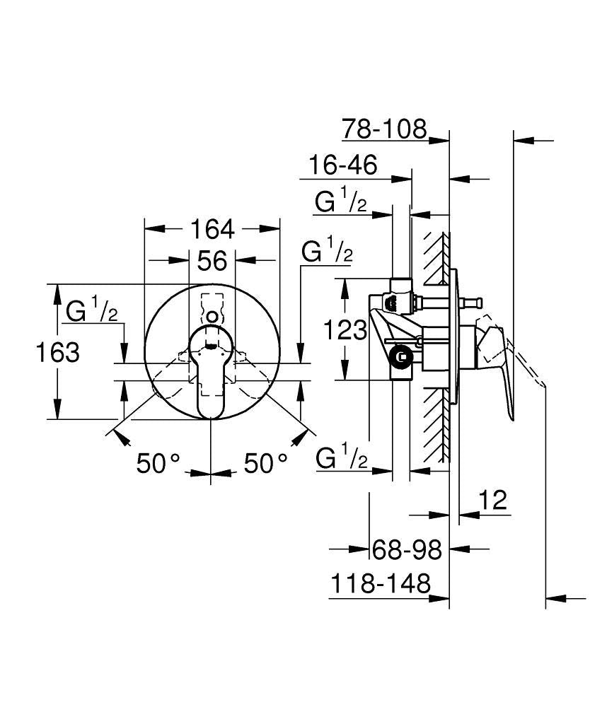 GROHE Miscelatore Monocomando per Vasca-Doccia Bauedge, Cromo 29079000