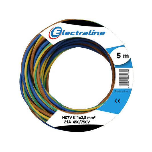 Electraline 25148 N07V-K Cavo Unipolare Unipolare, Sezione 1x2.5 mm, 5 mt, Marrone/Blu/Verde/Giallo