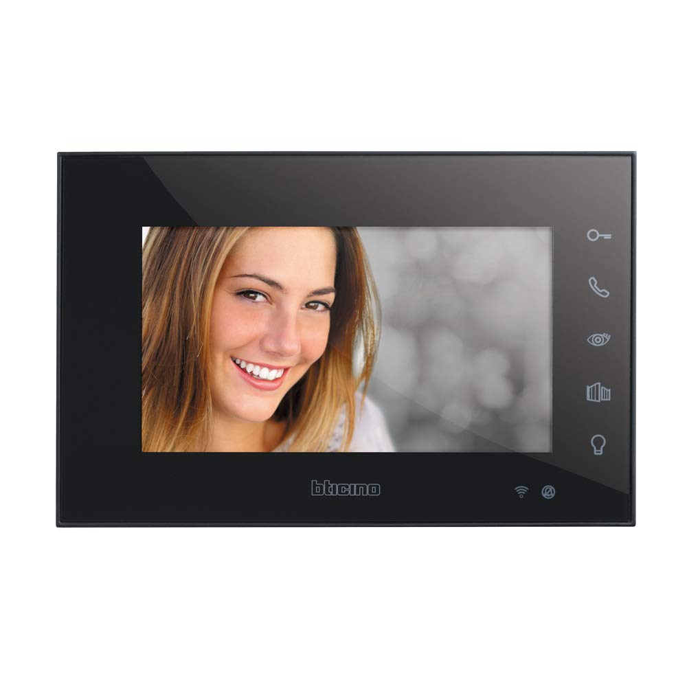 Bticino 332855 VIDEOCITOFONO WIFI MONITOR INTERNO SMART, 2 fili, Display 7'" a Colori con Vivavoce, Spina Plug-In, Touch Screen, Controllo da App, Ideale come Secondo Display per Case Bifamiliari,Nero