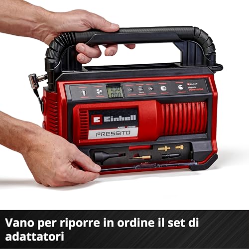 Einhell Compressore ibrido PRESSITO 18/25 Hybrid Power X-Change(18 V, funzionamento con cavo di alimentazione o batteria, max. 11 bar, incl. kit 4 adattatori e 2 tubi flessibili, senza batteria)