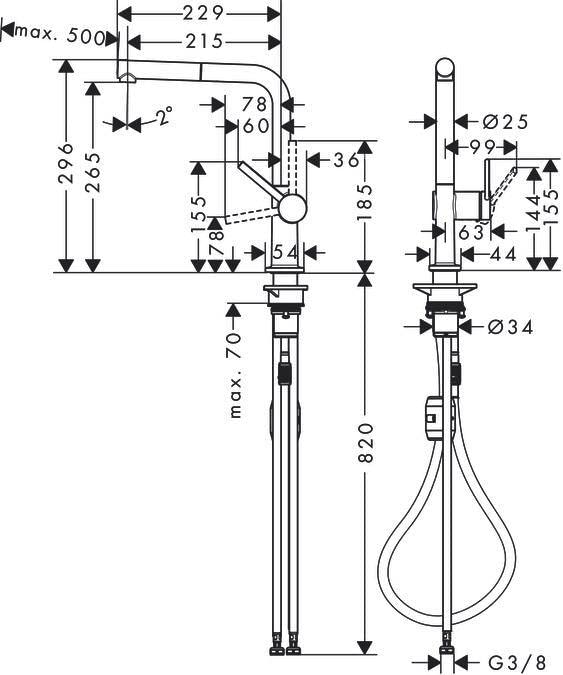 hansgrohe Talis M54 Miscelatore cucina monocomando 270, bocca d'erogazione estraibile, 1 getto, cromo, 72808000