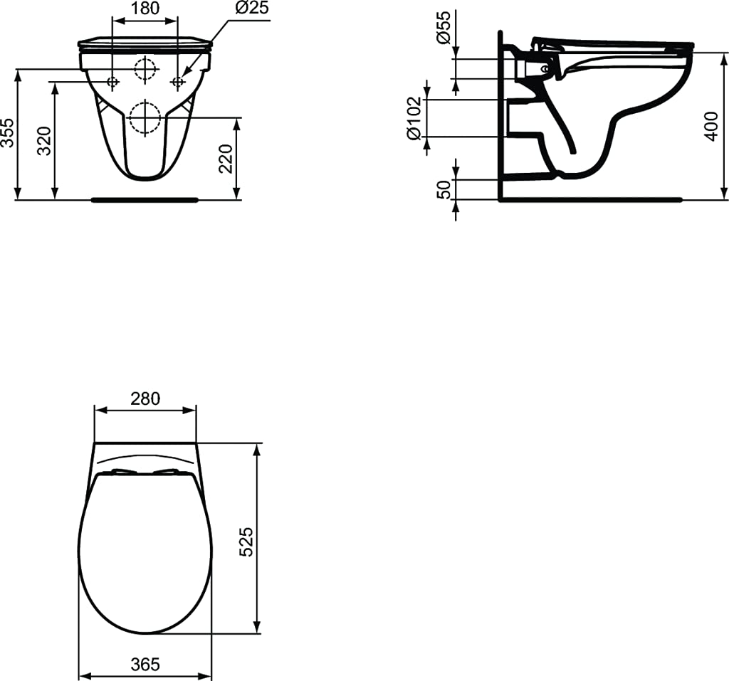 Ideal Standard TIRSO - Set WC sospeso bianco, senza flangia, sedile con freno di caduta per una chiusura morbida e silenziosa, resistente e facile da pulire, R034301