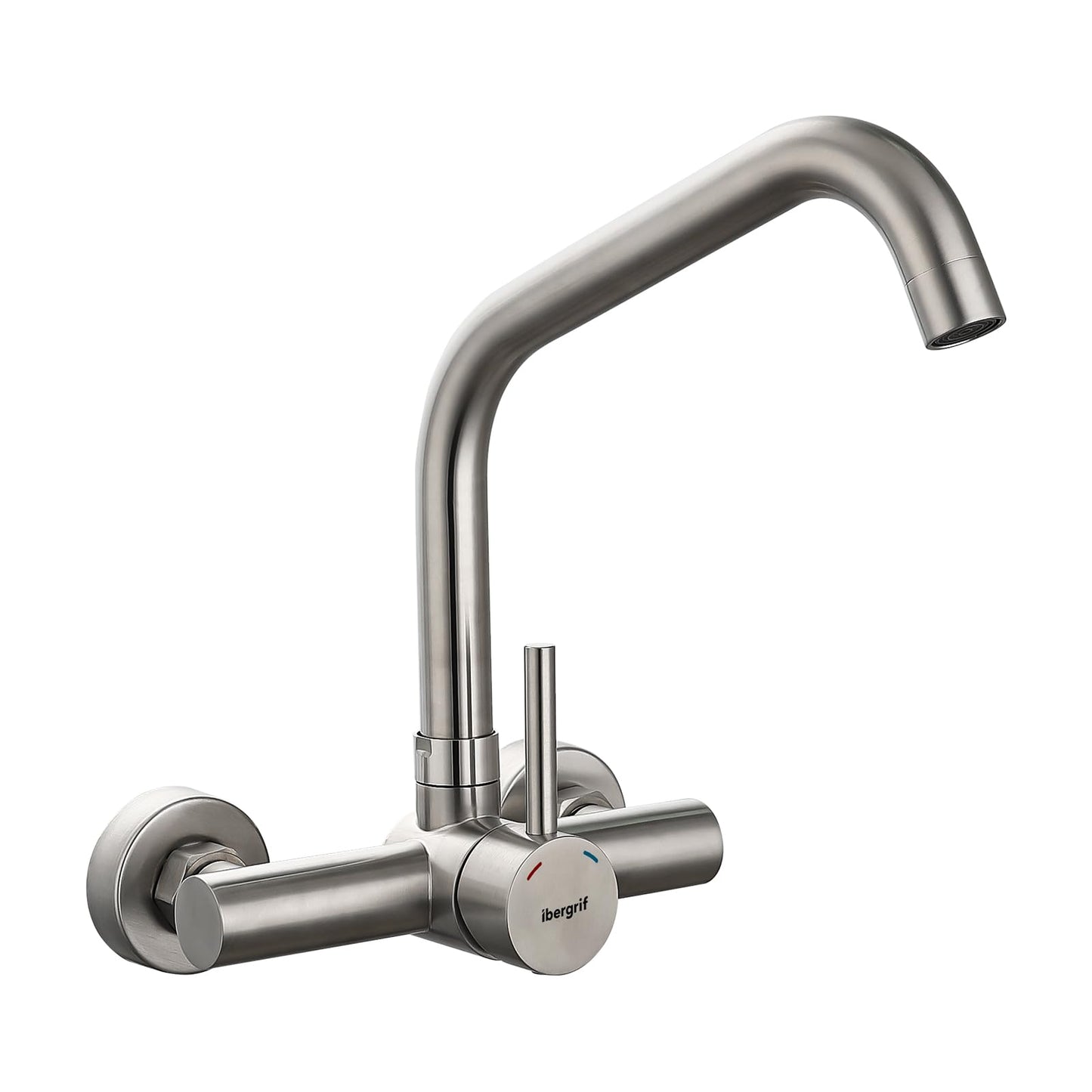 Ibergrif M16303, rubinetto da cucina a parete, rubinetto per lavello monocomando in acciaio inox spazzolato