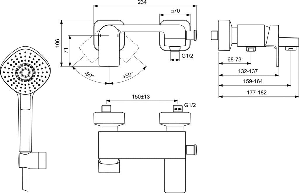 Ideal Standard A7122AA Edge Miscelatore monocomando esterno per vasca/doccia, cromo