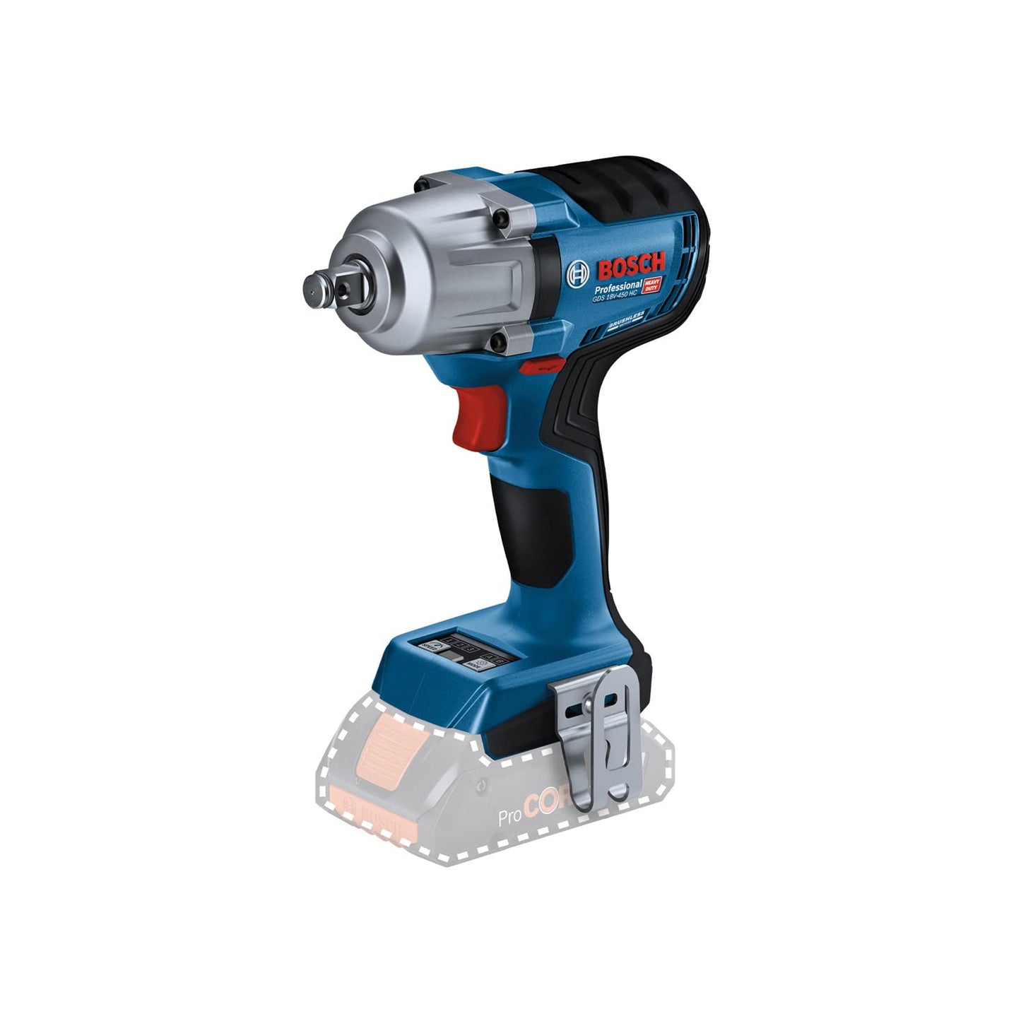 Bosch Professional Avvitatore a massa battente a batteria GDS 18V-450 HC (coppia di serraggio di 450 Nm, coppia di svitamento di 800 Nm, senza batterie e caricabatteria, in confezione di cartone)