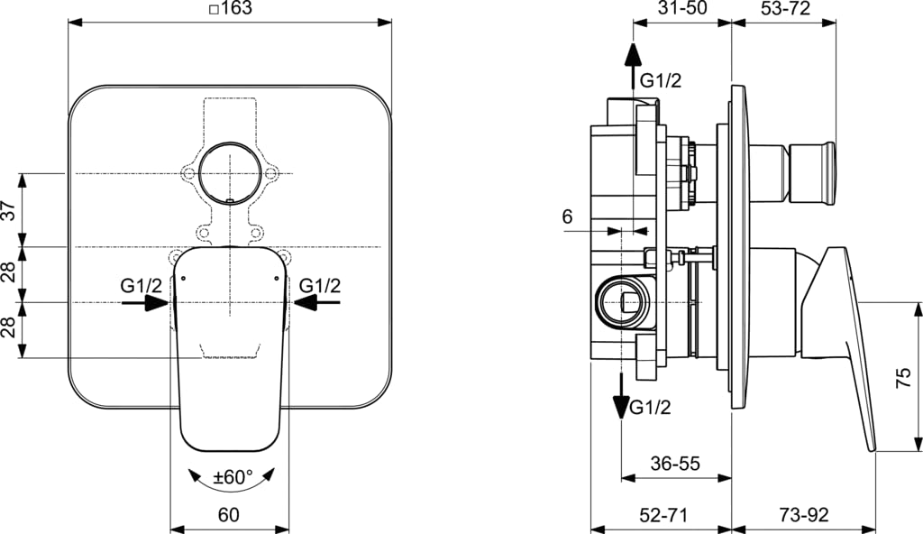 Ideal Standard - Ceraplan Miscelatore Monocomando ad incasso per vasca/doccia