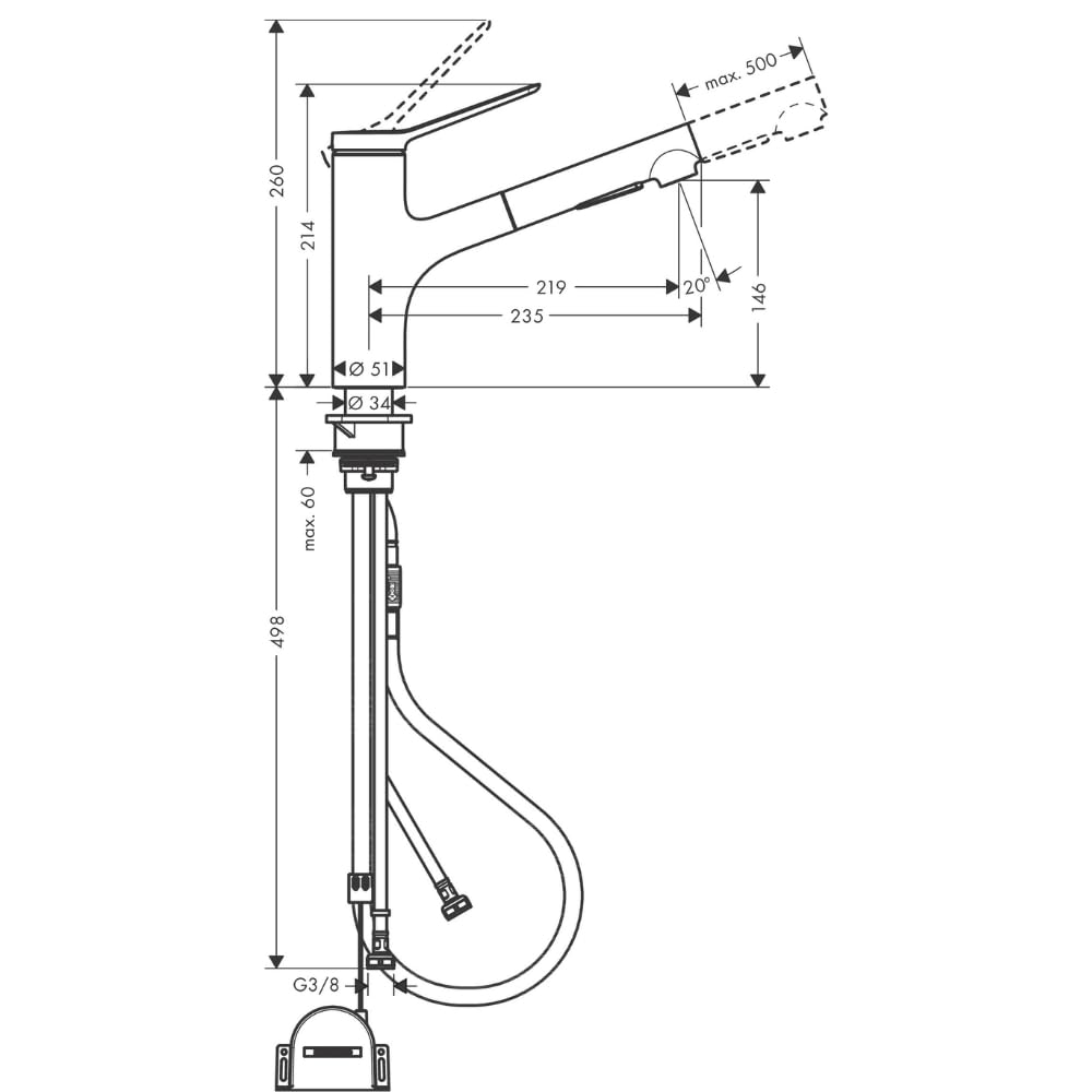 hansgrohe Zesis M33 Miscelatore monocomando cucina 150, doccetta estraibile, 2 tipi di getto, sBox lite, Nero Opaco, 74803670