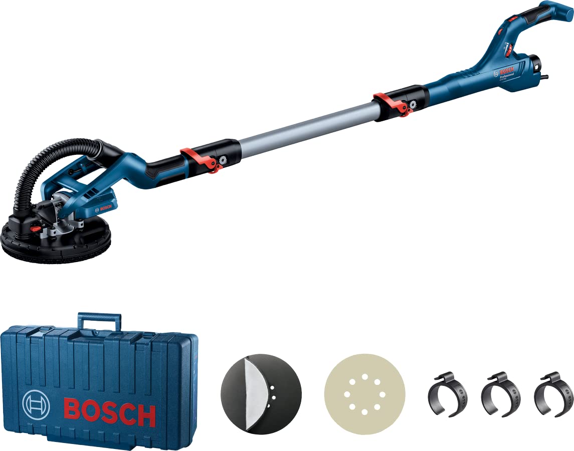 Bosch Professional Levigatrice per Cartongesso Gtr 55-225 (550 Watt, Ø Platorello Abrasivo 215 Mm, Incl. 1 Foglio Abrasivo M480, 1 Set di Platorelli Abrasivi Morbidi, 3 Fermacavi, in Valigetta)