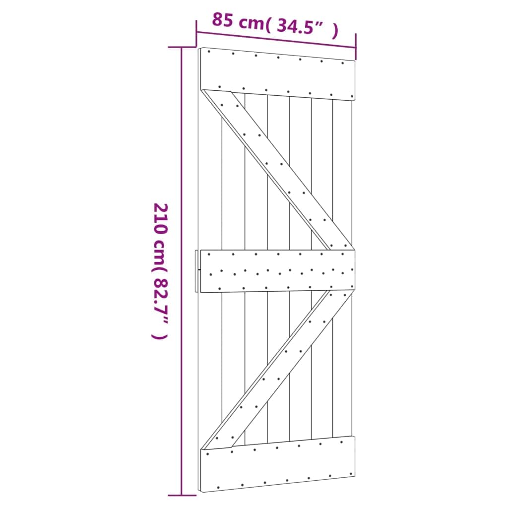 vidaXL Porta Scorrevole con Set Hardware 85x210 cm Legno Massello Pino