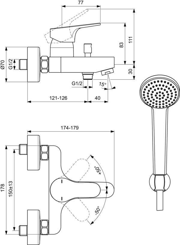 Ideal Standard - Cerabase, Miscelatore monocomando esterno per vasca o doccia, Cromato