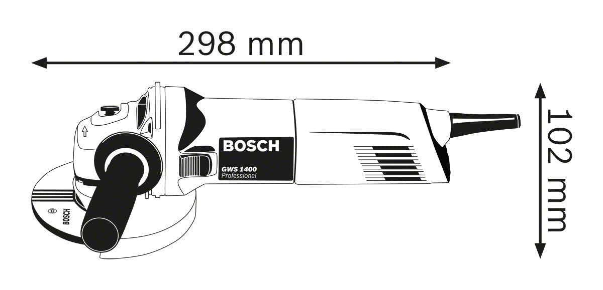 Bosch Professional Smerigliatrice Angolare Gws 1400 (Motore da 1400 W, Ø Disco 125 Mm, Flangia di Montaggio, Cuffia di Protezione, Dado di Serraggio, Chiave a Due Perni)