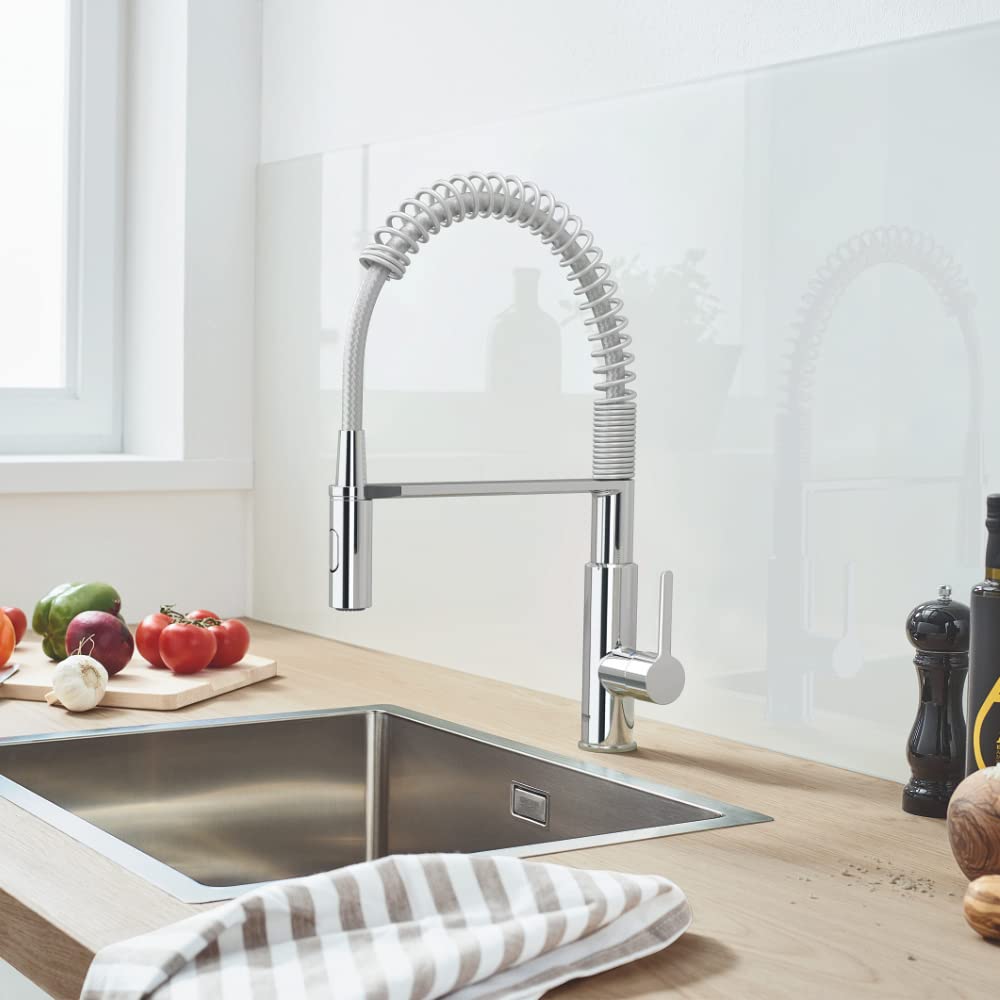 GROHE Get, rubinetto per lavello da cucina, miscelatore monocomando a 2 getti, rubinetto con doccia estraibile professionale, installazione rapida, cromato, 30361000 (importazione tedesca)