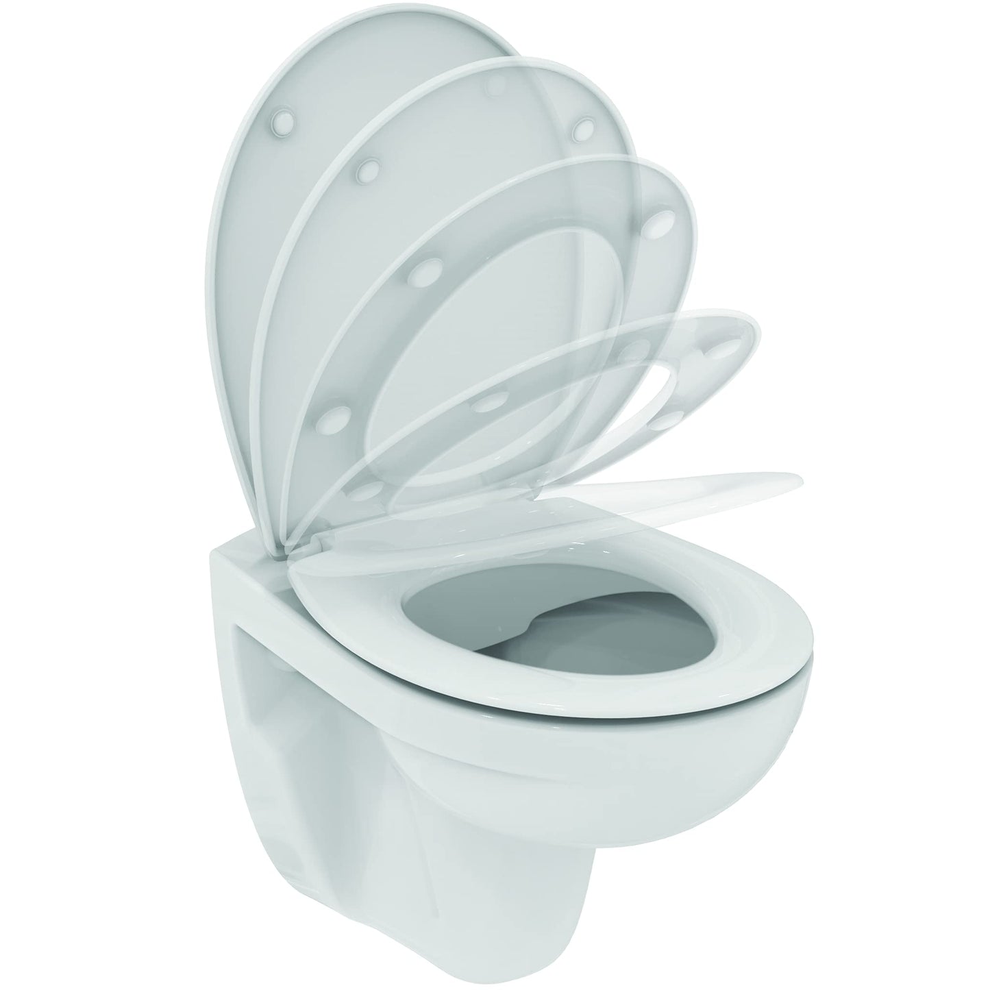 Ideal Standard TIRSO - Set WC sospeso bianco, senza flangia, sedile con freno di caduta per una chiusura morbida e silenziosa, resistente e facile da pulire, R034301