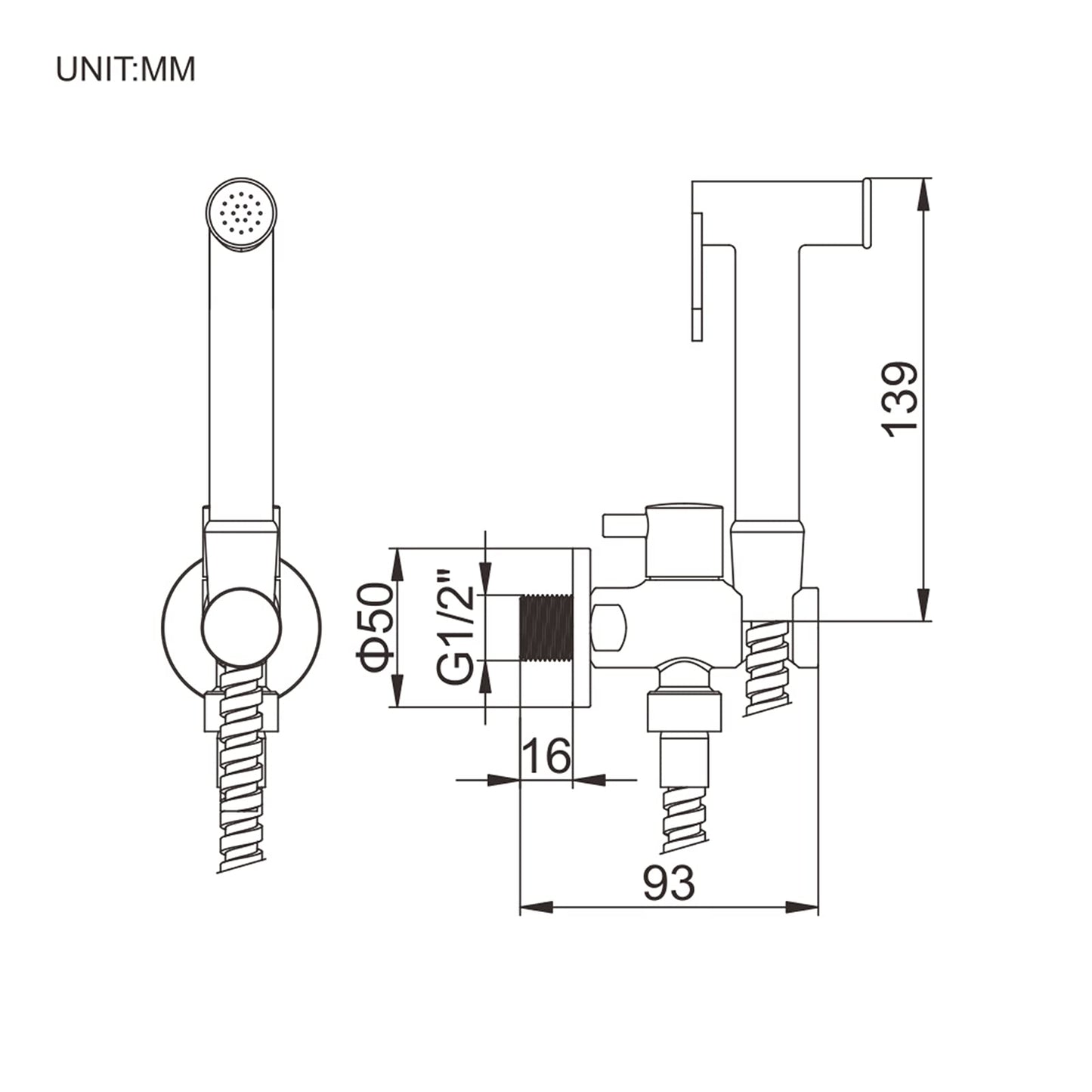 Ibergrif M22015R - Kit Doccetta Incasso per WC e Bidet, con Supporto e Flessibile, Acqua Fredda, Cromo