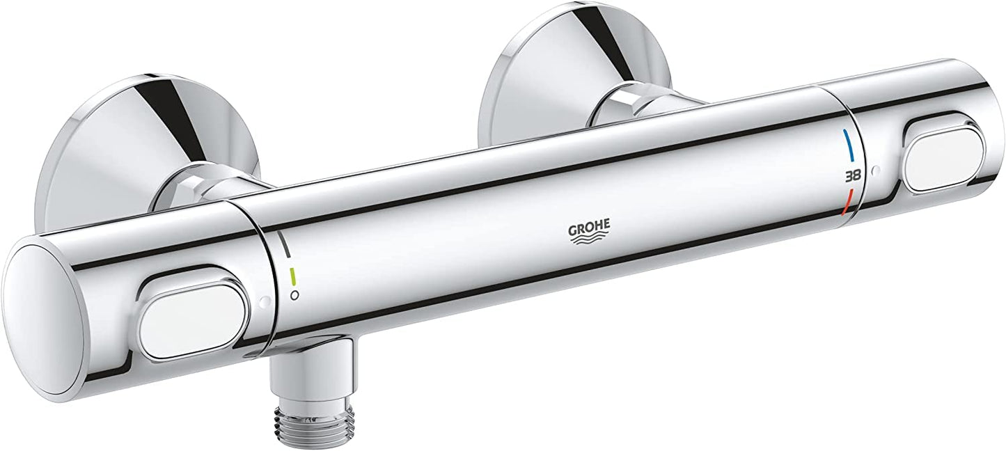 GROHE QUICKFIX, Precision Flow Miscelatore termostatico per doccia, con tecnologia Water Saving e GROHE Ecobutton, blocco di sicurezza a 38°,Cromo, 34840000