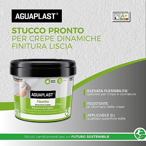 Aguaplast Fiberlite, stucco pronto all'uso per crepre dinamiche, cavillature e piccole crepe finitura liscia, 750ml