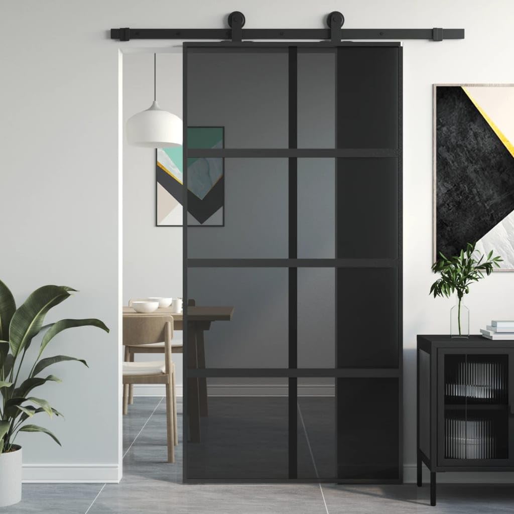 vidaXL Porta Scorrevole Nera 102,5x205 cm Vetro Temperato e Alluminio