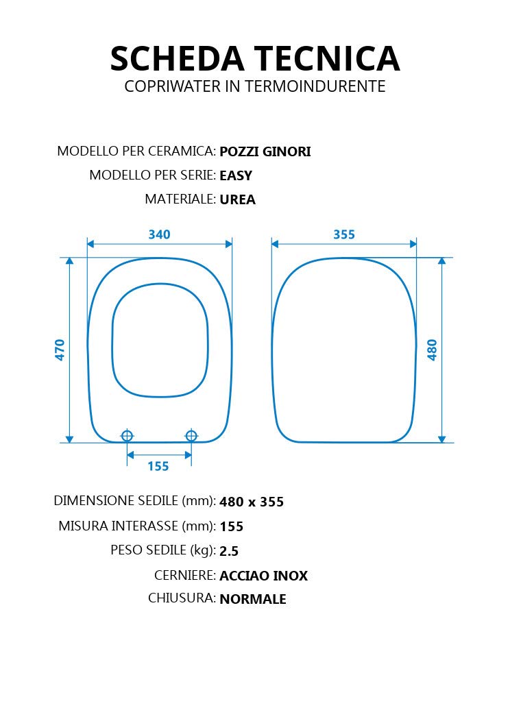 Copriwater per POZZI GINORI EASY / EASY02 come ORIGINALE AVVOLGENTE TERMOINDURENTE BIANCO cerniera inox